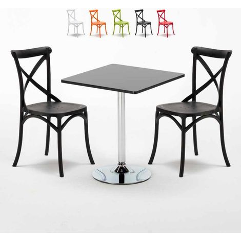Table carrée noire 70x70cm 2 Chaises Colorées intérieur bar café Vintage Mojito - Noir (1/5)