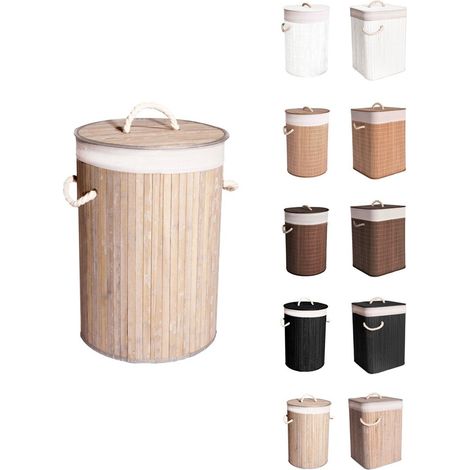 Cesto Ropa Sucia Bambú – Cesta de la Colada Plegable con Bolsa Extraíble y Asas -  Cubo Ropa con tapa