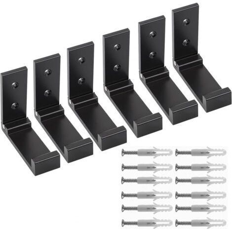 Houhence – Crochets muraux pliables en aluminium – Lot de 6 – Fixation par vis – Pour manteaux, sacs, clés – Couleur noir (1/5)