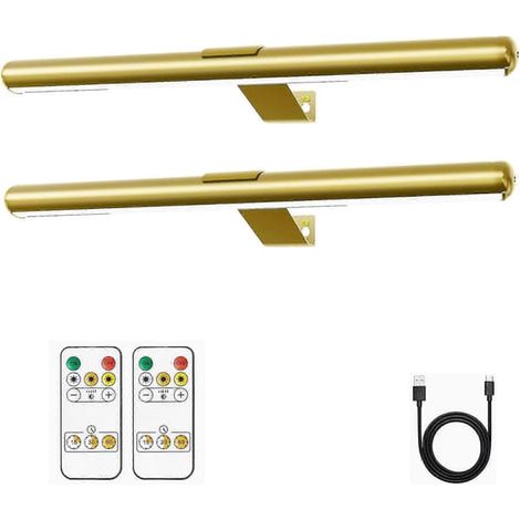 Ecleanfy - Lot de 2 lampes murales LED rechargeables sans fil de 40 cm (16 pouces) avec télécommande, éclairage artistique doré à intensité variable (3 couleurs) pour portraits et galeries d'art. (1/4)