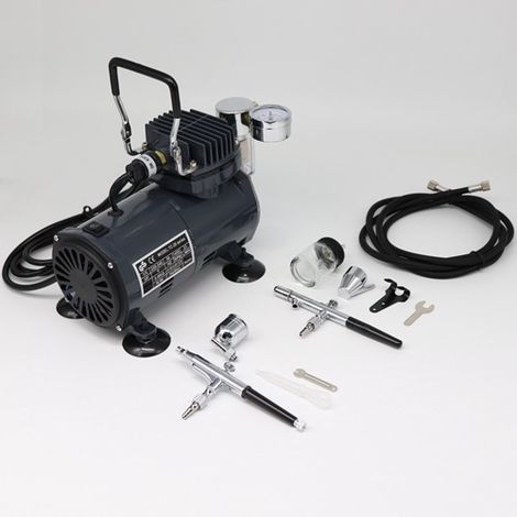 SwitZer Top End Airbrush Compressor AS18 + Double Action Air Brush Kit New (1/5)
