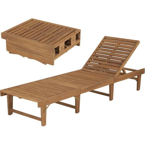 FIMEI Chaise longue pliable Bois d'acacia solide 200 x 61 x 30/86 cm (1/5)