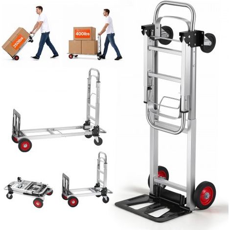 VEVOR Carretilla de Mano Plegable de Aluminio Carro de Mano 2 en 1 Carretilla de Transporte Plegable con Plataforma Carga de 181 kg Ruedas de Goma para Transporte de Mercancías de Almacén Supermercado (1/5)