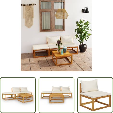 Holzsofa - 4-tlg. Garten-Lounge-Set mit Auflagen Creme Massivholz Akazie (1/5)