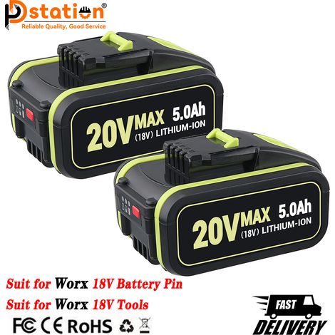 2 x 18V 5.0Ah Batterie pour Worx 20V Max Batteries WA3553 WA3551 WA3556 WA3572 WA3605 WA3641 Compatible avec Les Outils 18V (1/5)
