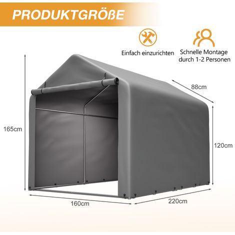 Garage pour vélos 160x220x165 cm porte rouleau cadre acier noir bâche PE imperméable jardin terrasse.