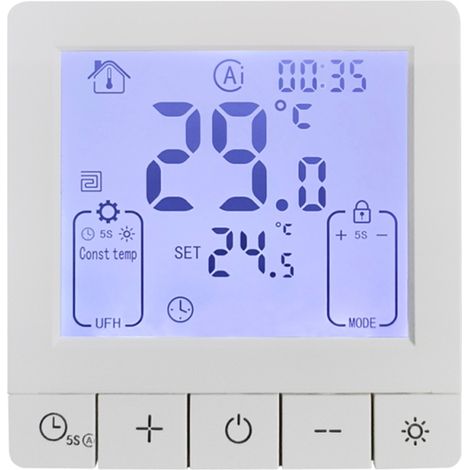 Thermostat intelligent pour chauffage au sol électrique 16 A : contrôle programmable de la température, protection IP20, minuterie marche/arrêt 24 h. (1/5)