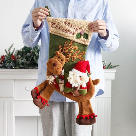 Chaussette De Noël - Tricotée - 42 Cm De Hauteur - Motif Père Noël Et Bonhomme De Neige - Pour Cheminée, Arbre De Noël Ou Décoration Murale - Lot De 2 (1/4)