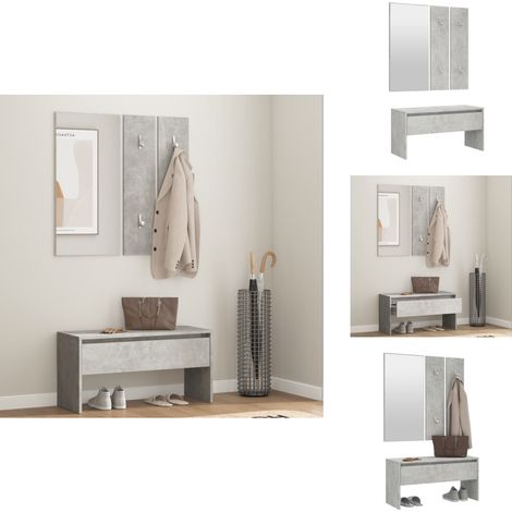 Ensemble de meubles de couloir Gris béton Bois d'ingénierie - Banc Entrée - Meuble D'entrée - Ensemble Meubles D'entrée - Rangement Intérieur - Banc Coffre (1/5)