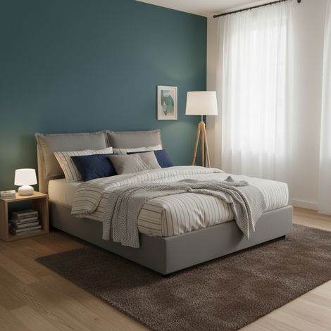 Talamo Italia Cama matrimonial Agnese, Cama contenedor con revestimiento de tela, 100% Made in Italy, Apertura frontal, adecuado para colchón 140x190 cm, Gris, con embalaje reforzado (1/5)