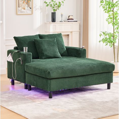 Sillón chaise longue con USB y portavasos pana OKMYHOME (1/5)