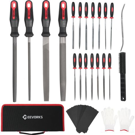 Ensemble de 33 pièces pour métal et bois avec sac portable - Limes forgées en acier T12, 4 grandes (demi-ronde/ronde/triangulaire/plate), 14 mini-limes, (1/3)