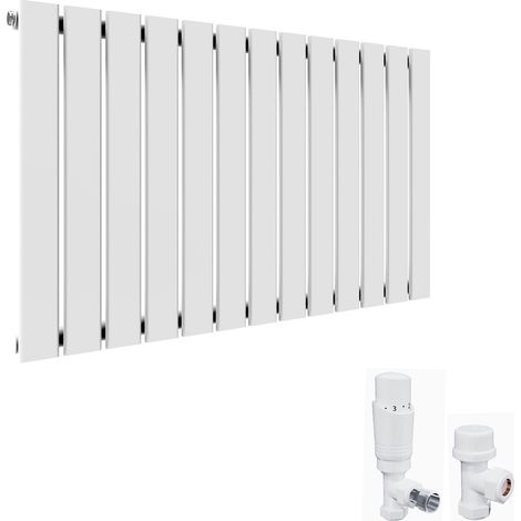 ELEGANT 600 x 988 mm Horizontal Column Designer Radiator White Single Flat Panel Radiators + White Thermostatic Radiator Valves (1/5)