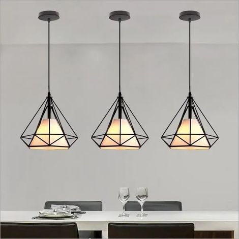 3x Lustre Suspension Industrielle Vintage Lampe Plafonnier Diamant avec Abat-jour Métal pour Salon Chambre (1/4)