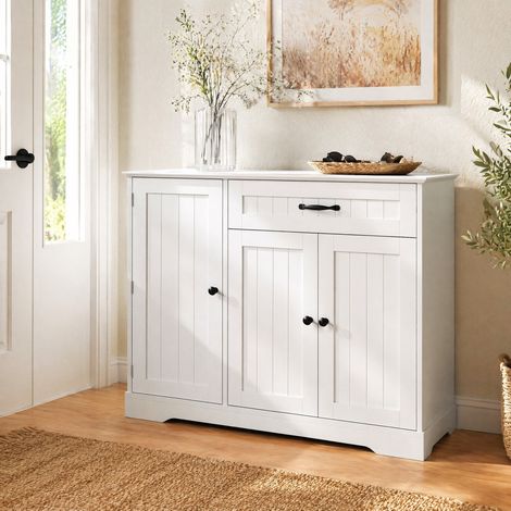 CHICFURN Credenza bassa 107x40x83,4 cm in MDF bianco, 3 ante e 1 cassetto (1/5)