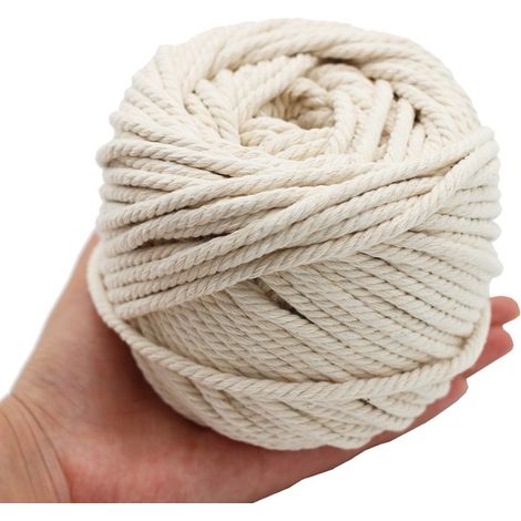 Cordón de algodón trenzado para macramé, 6/5/4 mm, para accesorios hechos a mano, color beige natural, 50/65/100 m