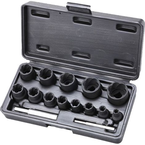 Juego de vasos para quitar tuercas y tornillos dañados, redondos, oxidados y tornillos antirrobo (Vasos Twist), 15 piezas (1/3)