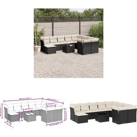 11-tlg. Garten-Sofagarnitur mit Kissen Schwarz Poly Rattan - Gartenmöbel Set - PE-Rattan Möbel - Outdoor Sofa - Esstisch - Lounge Set - Home & Living (1/3)