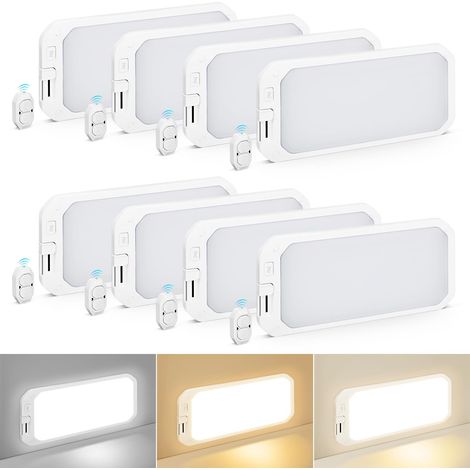 Set di 8 luci interne per camper, 1200LM, luci LED 12V a 3 colori per camper con telecomando, illuminazione interna dimmerabile 3000-6500K per camper, plafoniera per camper/roulotte/rimorchi