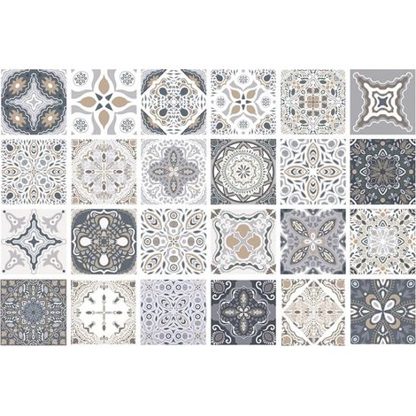Fliesenaufkleber-Mosaik, 24er-Packung, PVC-Fliesenaufkleber, selbstklebende Tapetenaufkleber, wasserfeste Wandaufkleber, Fliesenfolie für Küche, Schränke, Möbel, Tische, 10 x 10 cm (1/5)