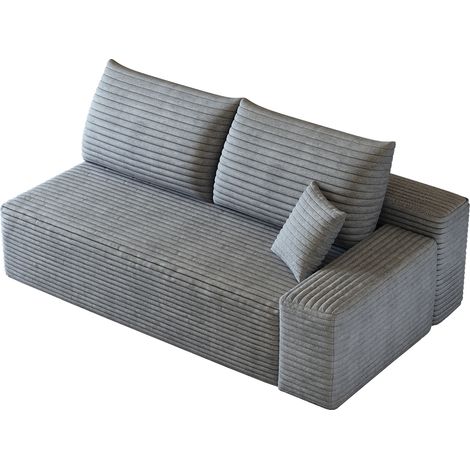 Canapé 2 places gris en velours côtelé avec méridienne - Design modulaire pour salon (1/5)