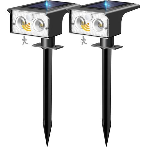 btfarm Lot de 2 Lampe Solaire Exterieur Detecteur de Mouvement, 6500K Lumiere Extérieur Puissant, 3 Modes Spot Solaire IP65 Étanche Eclairage, Projecteur Solaire pour Jardin Chemins Blanc Froid (1/5)