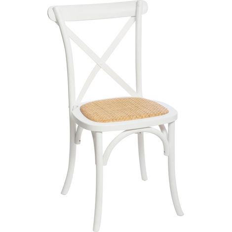 Chaise de table style Bistrot en Bois Blanc et Rotin tressé - Atmosphera (1/5)