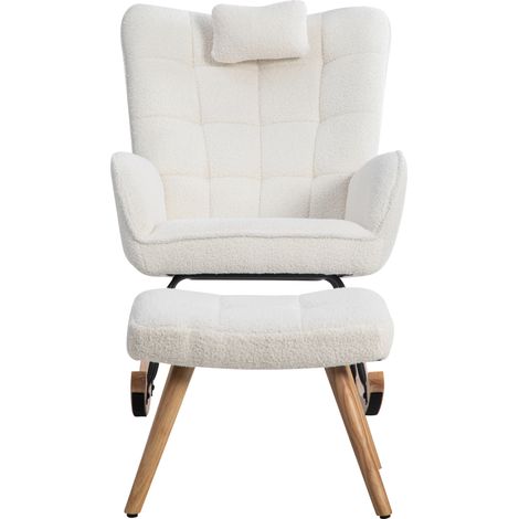 Fauteuil à bascule blanc 92 cm avec coussin appuie-tête et repose-pieds réglable en hauteur (1/5)