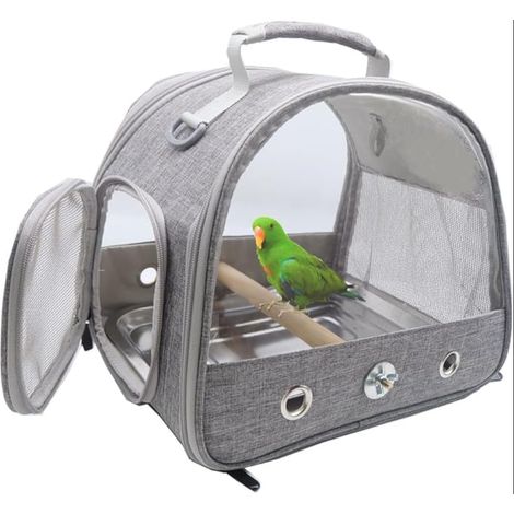 Bird Carrier with Standing Perch and Stainless Steel Tray, Foldable Breathable Small Bird Carrier for Parrots, Budgies, Small Animals for Travel (1/5)