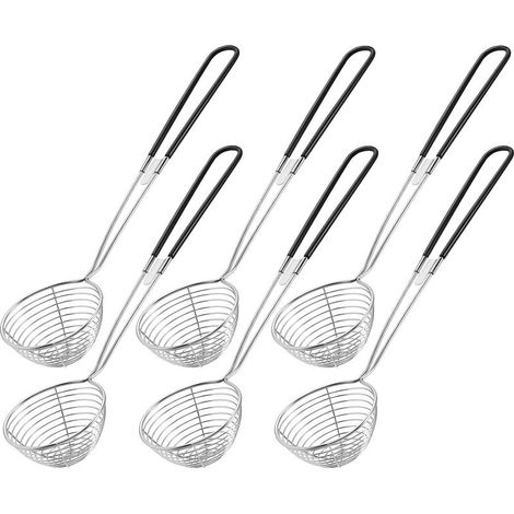 Ensemble de 6 pièces pour fondue chinoise : passoire, cuillère, tamis, écumoire, cuillère filtrante, ustensiles de cuisine, acier inoxydable, argent. (1/5)