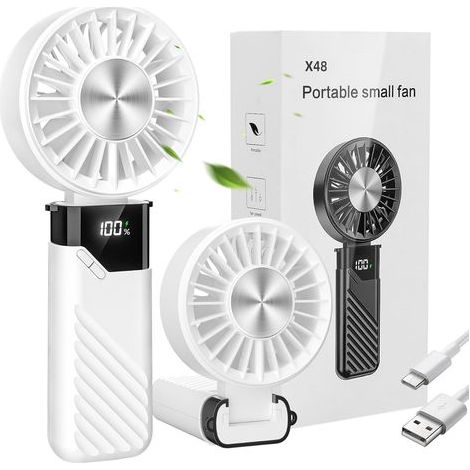 Mini portable fan, USB rechargeable silent pocket fan with 5 speeds, small foldable pocket fan, portable fan for office and outdoor use (white) - AquaForg (1/5)