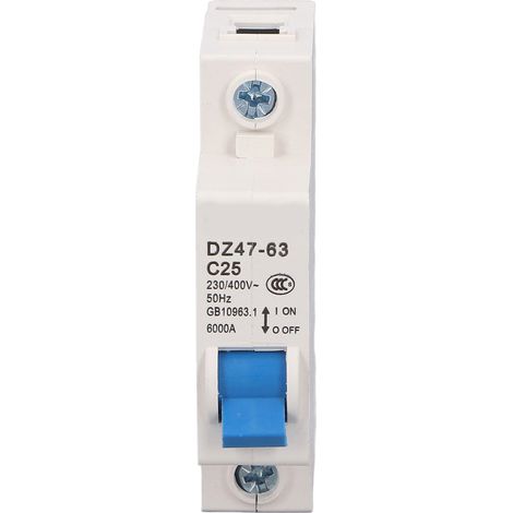 Disjoncteur miniature monophasé (MCB) pour montage sur rail DIN, pouvoir de coupure de 6000 A, 230 V/400 V, 25 A (1/5)