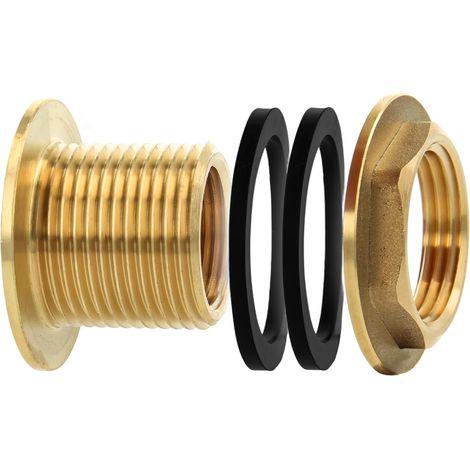 Passe Paroi Cuve Eau Laiton IG 3/4 x AG 1 Raccord Traversée de Paroi en Laiton avec 2 Joints, pour Récupérateur Eau de Pluie et Réservoir (1/5)