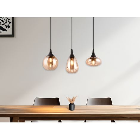 Pendelleuchte LUMINA 3-flammig, Glas Lampenschirme amberfarbig, Breite 70cm