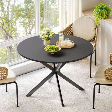 Table ronde 120x120x76 cm noire en panneaux de particules et fer avec pieds X et stabilité renforcée (1/5)