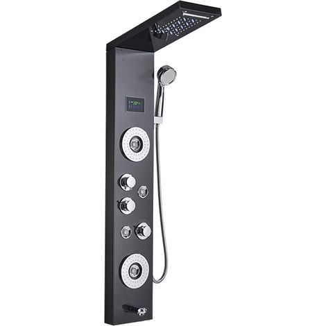 Ensemble de douche mitigeur thermostatique intelli Robinet de douche de salle de bain noir/brossé nouvellement de luxe, panneau de douche à LED, mitigeur de baignoire à colonne avec écran de températu (1/5)