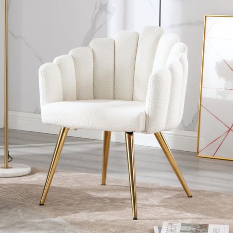 Wahson Armchair in Faux Fur Upholstered Occasional Chair with Elegant Backrest Modern Accent Chair for Bedroom Living Room, White (1/5)