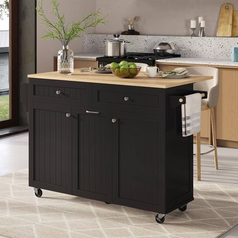 Îlot central mobile extensible avec tiroirs multifonctions pour cuisinesalle à manger (noir) (1/5)