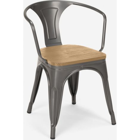 sedie stile design industriale bar cucina steel wood arm light - Grigio Scuro (1/5)
