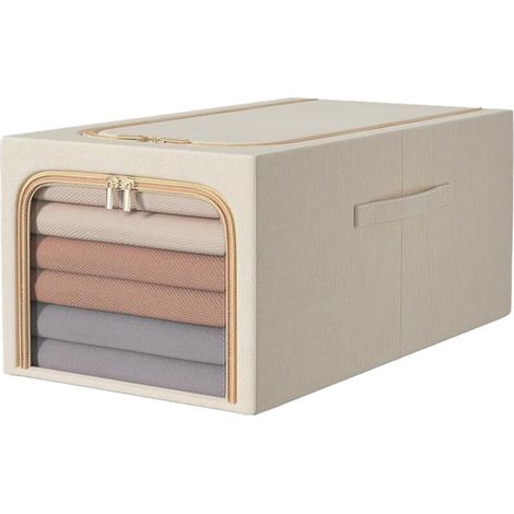 Boîte de rangement pour vêtements grande capacité - pour ranger de grandes couettes et vêtements, 1 pièce, 53×35×30cm, beige. (1/5)