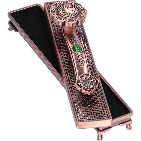 Ruyi Antiker Räucherstäbchenhalter aus Metall, dekorativer Räuchergefäß für Zuhause, Büro, Yoga, bronzefarbenes und violettes Ornament (1/5)
