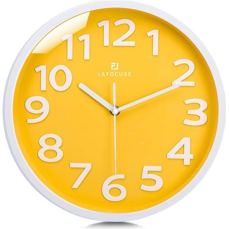 30 cm Large 3D Numbers Yellow Wall Clock, Silent Modern Wall Clock, No Ticking, Easy to Read Decorative for Kitchen, Living Room, Bedroom, Office