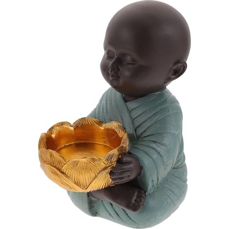 Statue de Figurine de Moine en Résine Style Chinois Décor Zen Base Plate Solide pour Décoration Intérieure et Accessoire Photo (1/5)