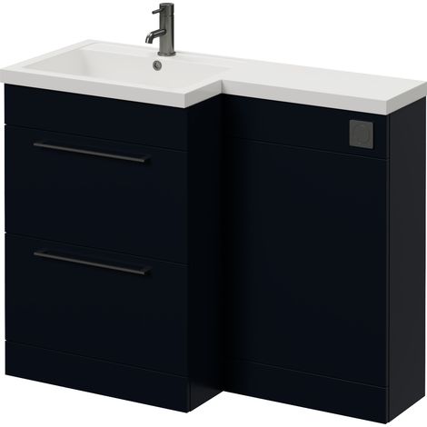 Napoli 460 Deep Blue 1100mm 2 Drawer Vanity Unit Toilet Suite with Left Hand Square Lucia Basin - 1100mm - Gunmetal Grey 320mm HandleWithout Kingston Toilet Pan