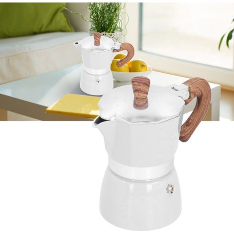 Cafetière Moka de fabrication exquise, théière octogonale épaisse de qualité supérieure, cafetière italienne, cafetière à filtre, blanc laiteux finement travaillé. (1/5)