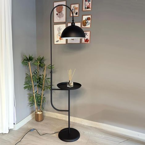 Gorkiede Métal, Moderne, Lampadaire pour Salon, Chambre à Coucher, Chambre d'enfant avec Douille E27, Largeur 30 cm, Abat-jour Réglable, Lampadaire avec Tablette et Variateur, Noir (1/5)
