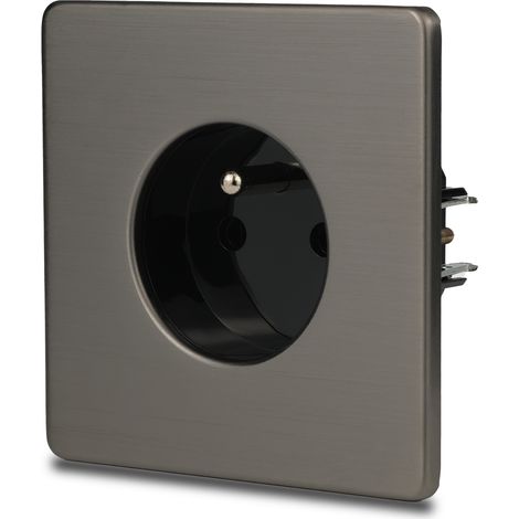 Prise électrique simple en acier brossé noir PVD couleur canon de fusil (1/5)