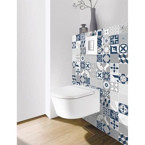 Panneau mural Decofast - Vintage - pour habillage Bâti-support - 1500 x 1200 x 3 mm - Patchwork bleu - Lazer (1/2)