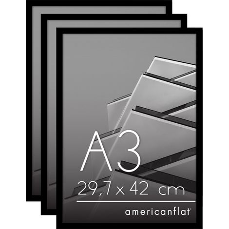 Cadre Photo A3 Noir - Cadre A3 avec Bordure Fine, Plexi Poli, Matériel de Suspension Intégré pour Mur - Suspension Horizontale ou Verticale - Lot de 3 (1/5)