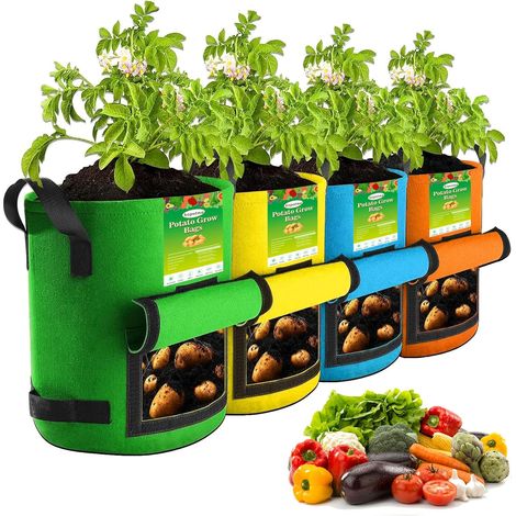 4 Pièces - Sac de Culture - Pomme de Terre - Avec Fenêtre de Récolte et Poignées - Pour Jardin et Balcon - Multicolore - 60 L